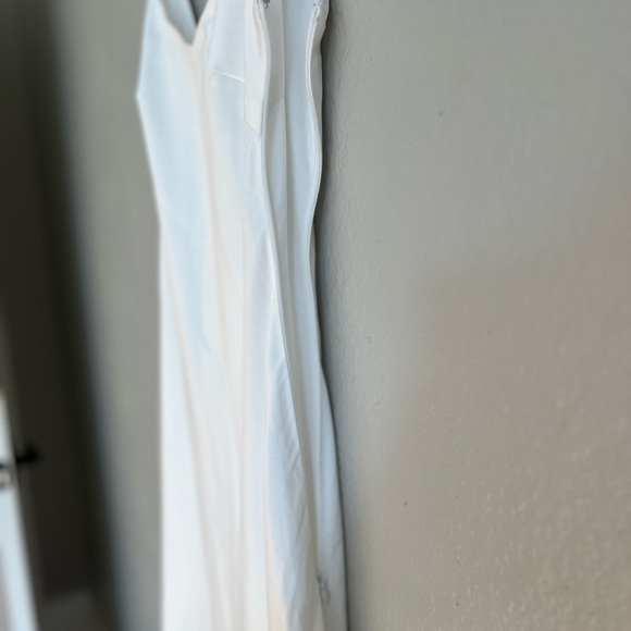 LStrictly Romance White Satin Asymmetrical Tiered Midi Dress - Picture 6 of 8